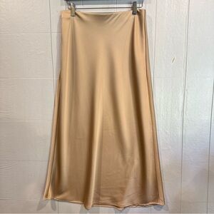 Rachel Zoe Tan Satin A-Line Slip Style Midi Skirt